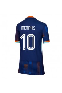 Nederland Memphis Depay #10 Fotballdrakt Borte Klær Dame EM 2024 Korte ermer